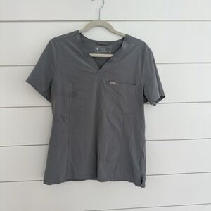 Figs Technical Collection Women's Medium Gray Scrub Top V-Neck Single Pocket
